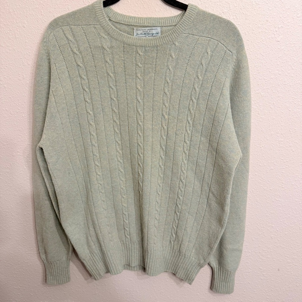 Vintage J & D McGeorge Scotland Pure Lambswool Cable Knit Sweater Cream/Sage 40 - Picture 1 of 7